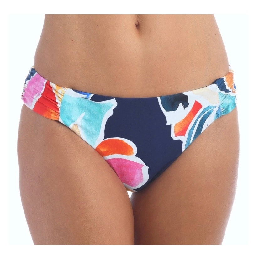 La Blanca Petals In Bloom Indigo Reversible Shirred Hipster Bikini Bottom 12 Nwt